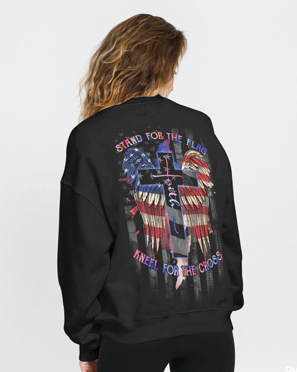 Stand For The Flag Kneel For The Cross America Flag Wings Women's Christian Sweatshirt