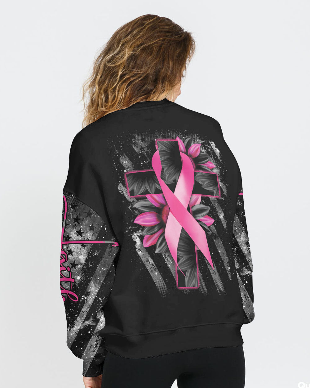 Faith Cross Sunflower Women's Breast Cancer Awareness Sweatshirt