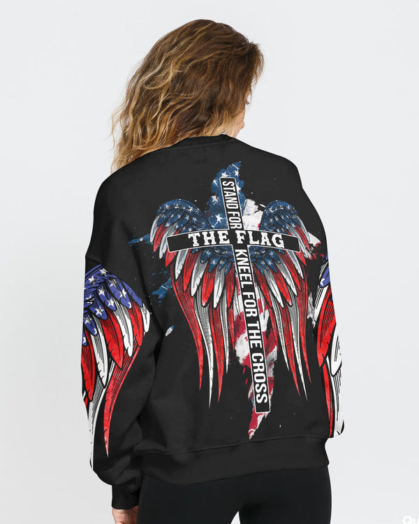 Stand For The Flag Kneel For The Cross American Flag Wings Arm Women's Christian Sweatshirt