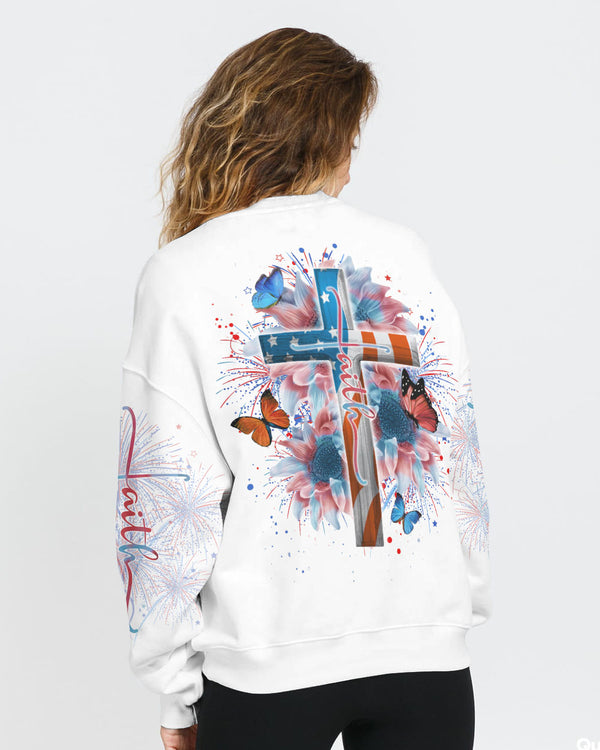 Faith Cross Sunflower Flag Color Women's Christian Sweatshirt