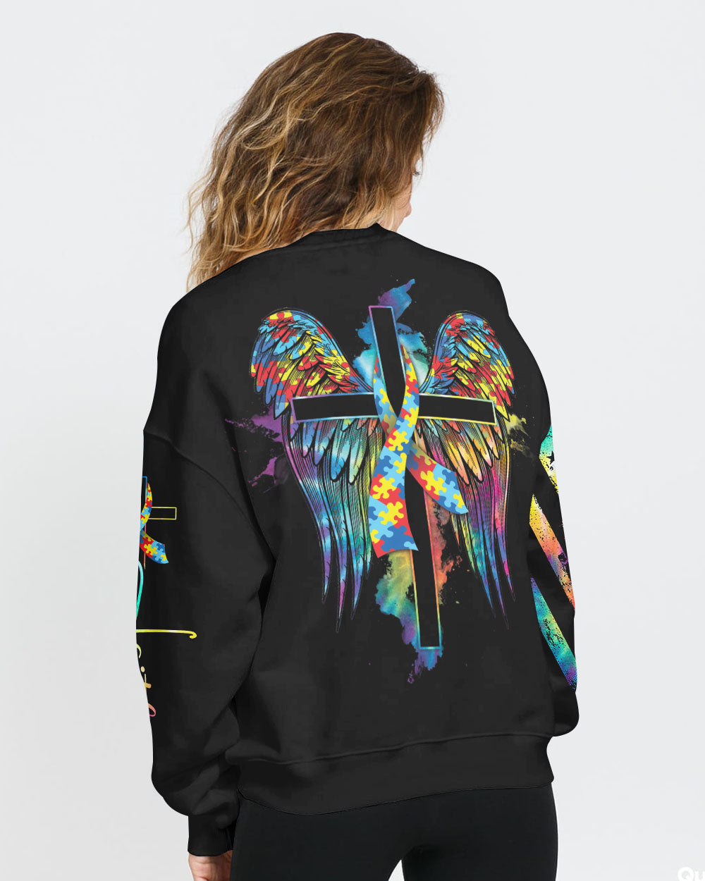 Faith Hope Love Wings Cross Women's Autism Awareness Sweatshirt