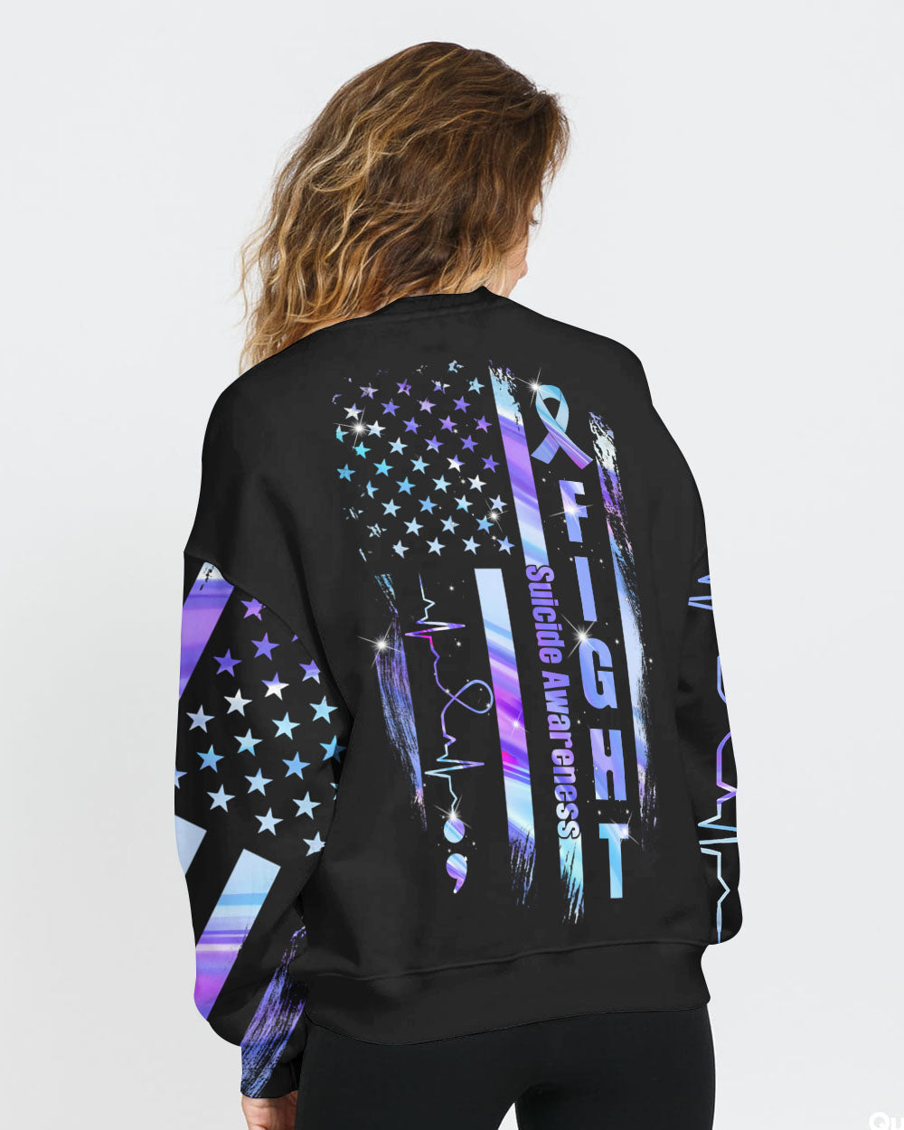 Dragonfly Fight Holographic Flag Women's Suicide Prevention Awareness Sweatshirt