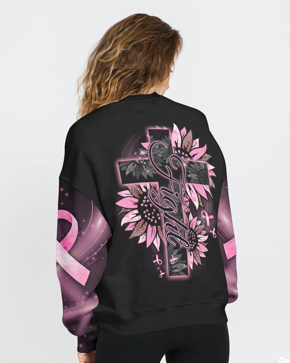 Faith Pink Sunflower Cross Women's Christian Sweatshirt