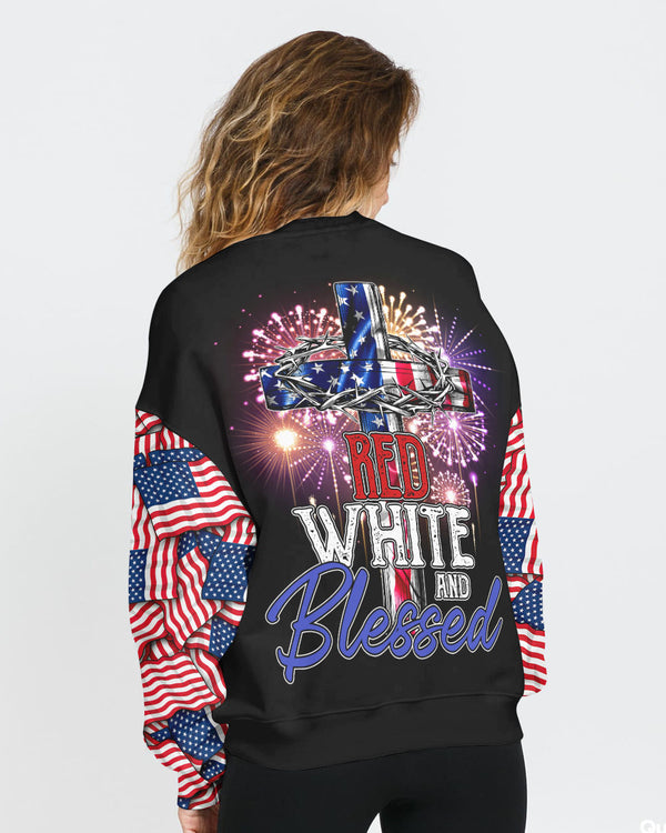 Red White And Blessed America Cross Independence Day Women's Christian Sweatshirt