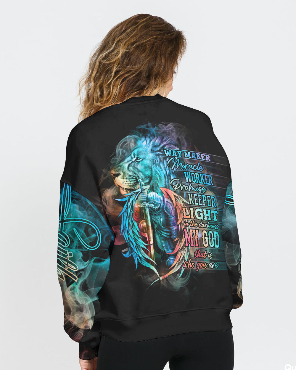 Faith Jesus Lion Warrior Colorful Smoke Women's Christian Sweatshirt