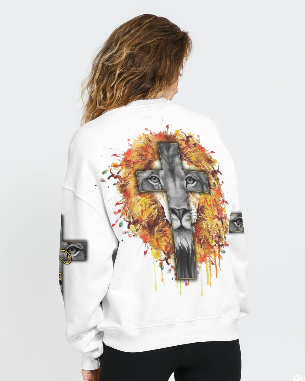 Faith Watercolor Lion Cross Women's Christian Sweatshirt