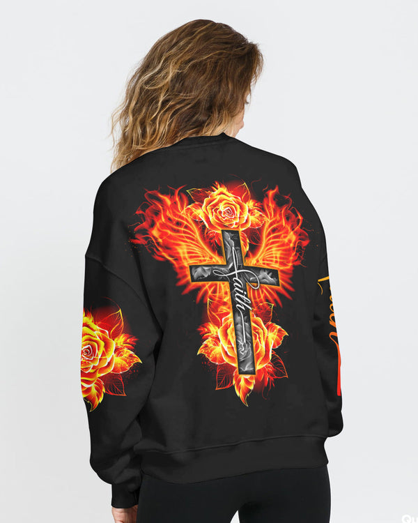 Fire Rose Wings Cross Faith Women's Christian Sweatshirt