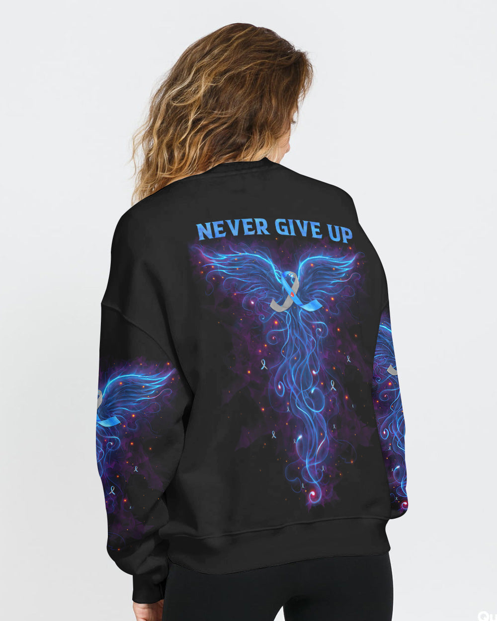Never Give Up Blue Phoneix Ribbon Women's Diabetes Awareness Sweatshirt