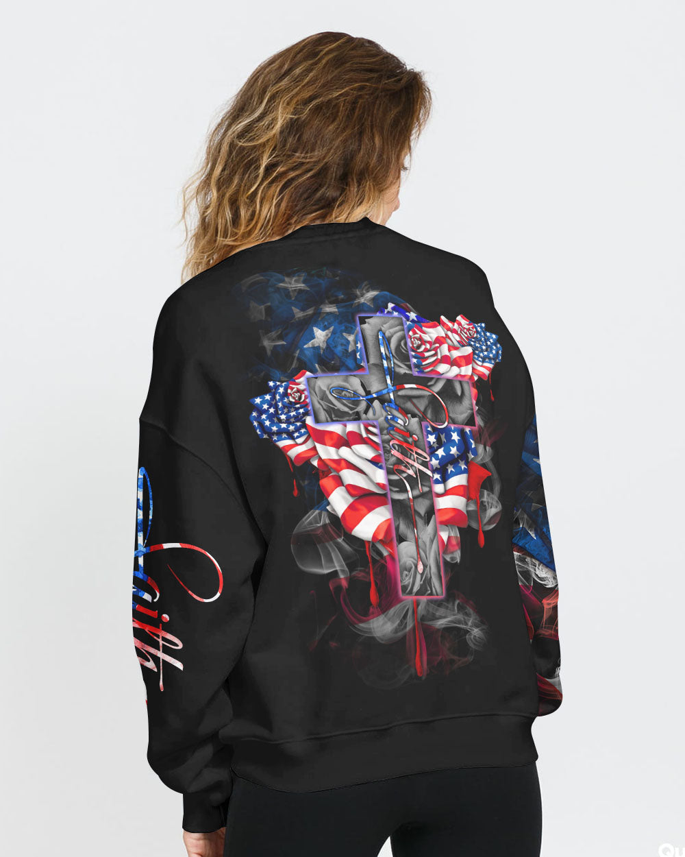 Faith Rose Independence Day Flag Women's Christian Sweatshirt