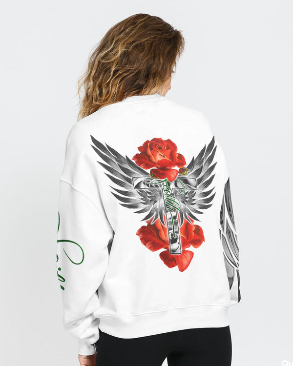 Red Rose Faith Wings Cross Women's Christian Sweatshirt