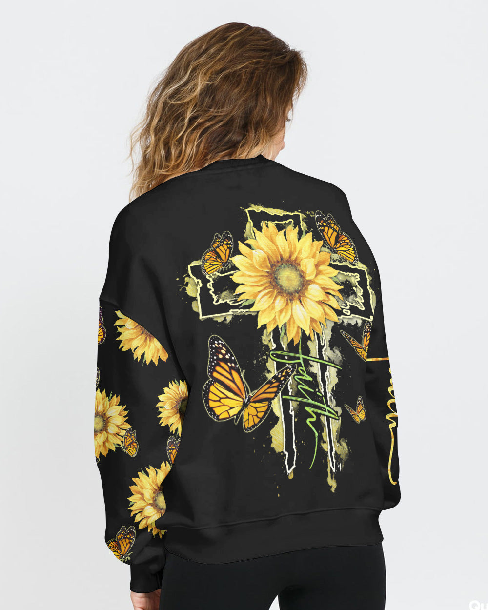 Sunflower Faith Cross Painting Women's Christian Sweatshirt