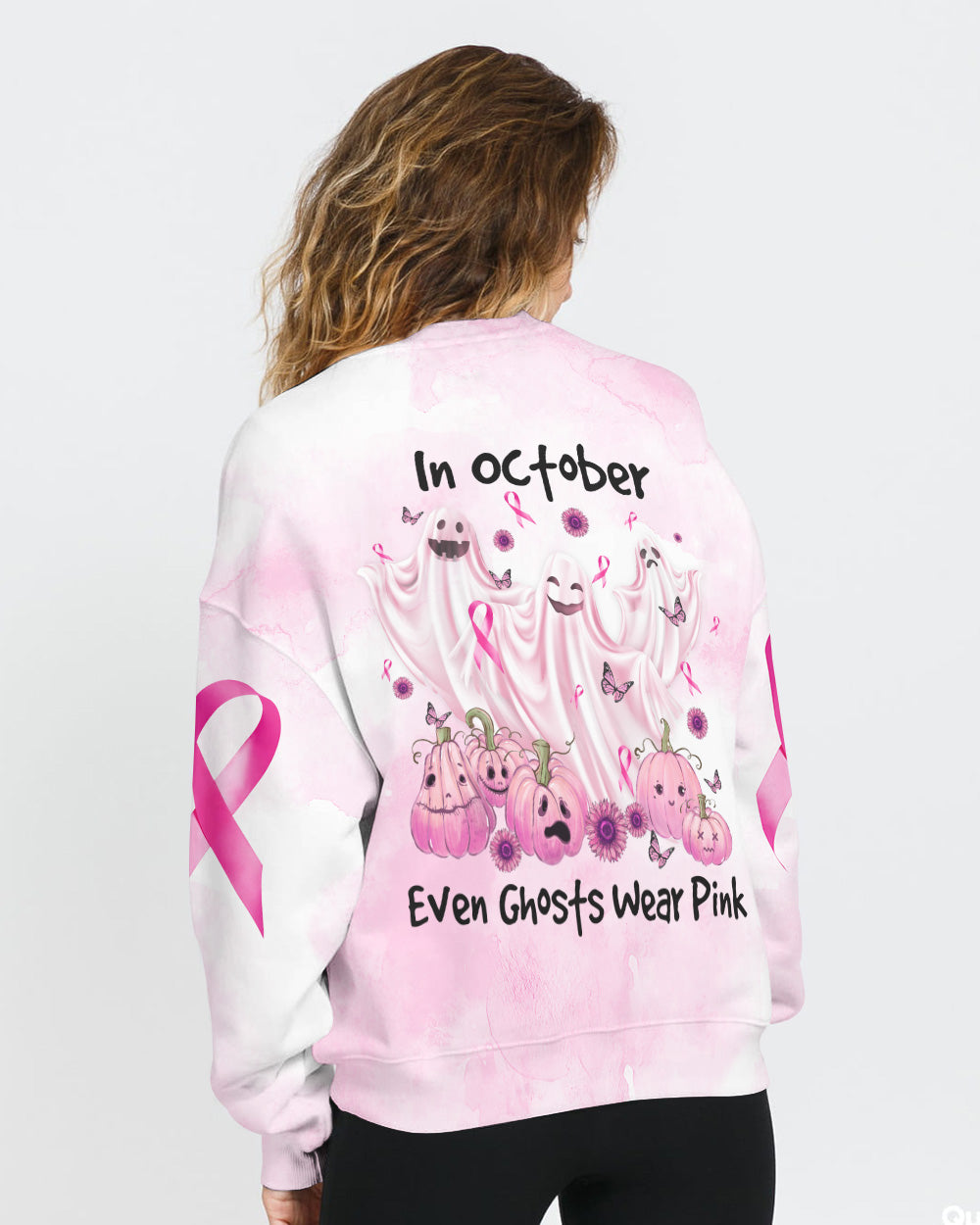 In October Even Ghosts Wear Pink Women's Breast Cancer Awareness Sweatshirt