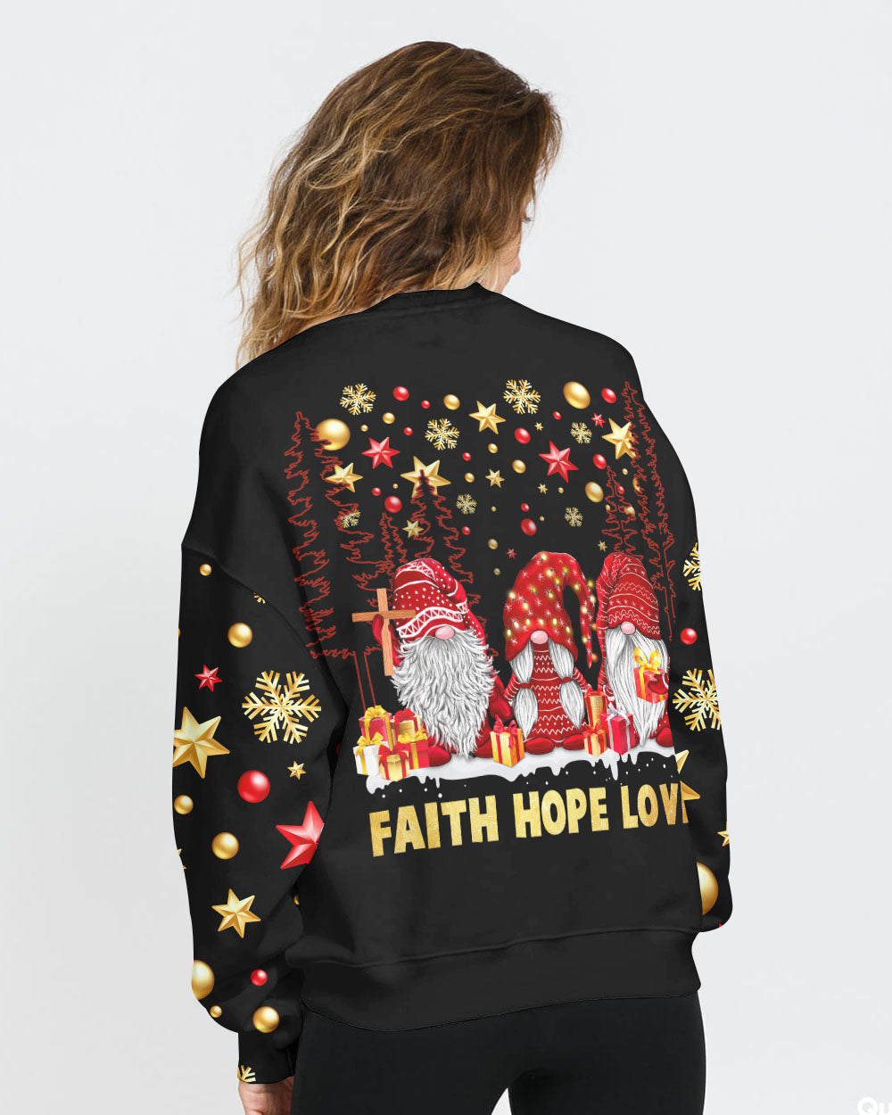 Faith Hope Love Gnome Christmas Women's Christian Sweatshirt