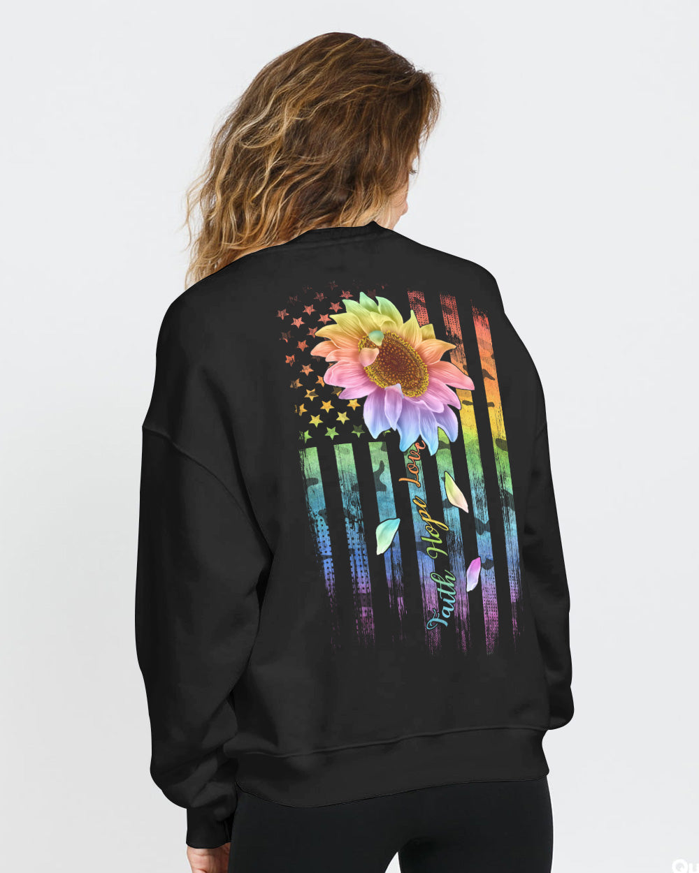 Faith Hope Love Rainbow Sunflower Flag Women's Christian Sweatshirt