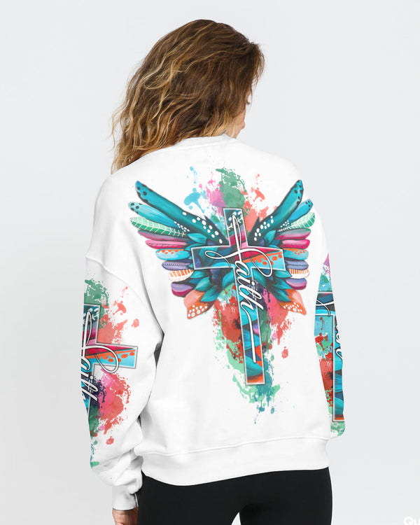 Faith Cross Painting Colorful New Wings Women's Christian Sweatshirt