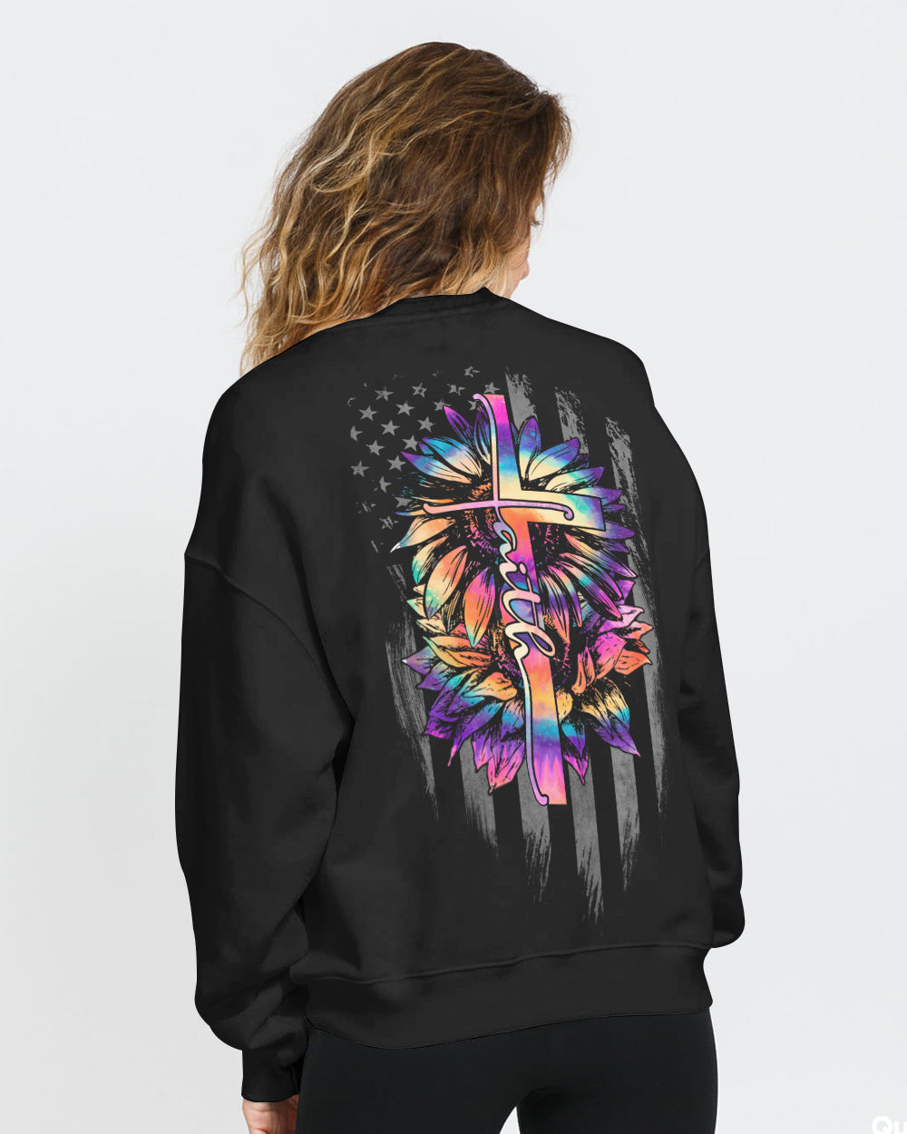 Faith Sunflower Flag New Tie Dye Women's Christian Sweatshirt