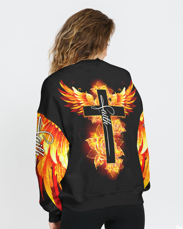 Cross Rose Wings Arm Women's Christian Sweatshirt