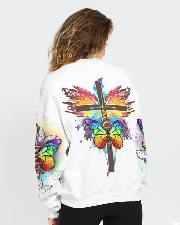Colorful Butterflies Faith Cross Women's Christian Sweatshirt