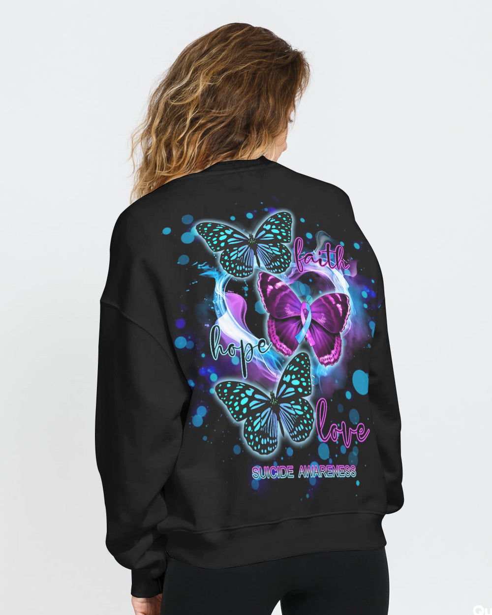 Butterfly Faith Hope Love Heart Women's Suicide Prevention Awareness Sweatshirt