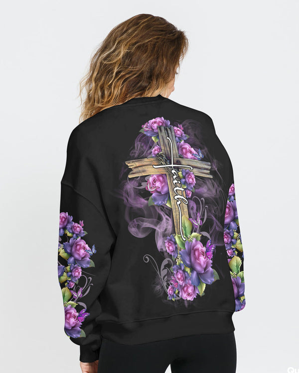 Faith Rose Wood Cross Smoke Women's Christian Sweatshirt