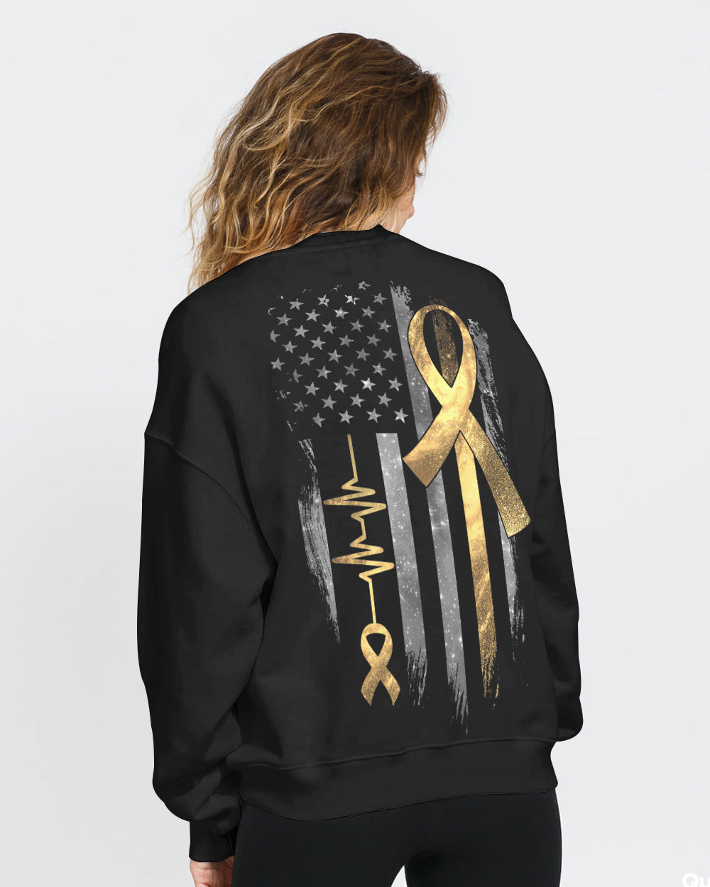 Galaxy Ribbon Heartbeat Flag Women's Childhood Cancer Awareness Sweatshirt