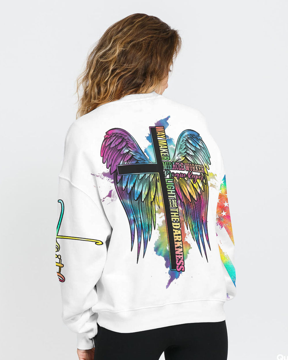 Way Maker Miracle Worker Promise Keeper Wings Tie Dye Women's Christian Sweatshirt