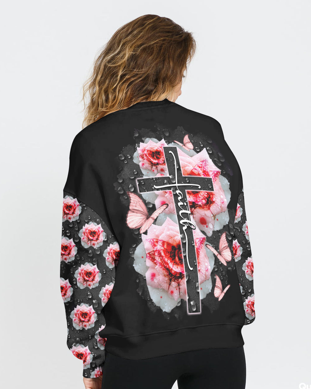 Drop Water Rose Cross Faith Women's Christian Sweatshirt