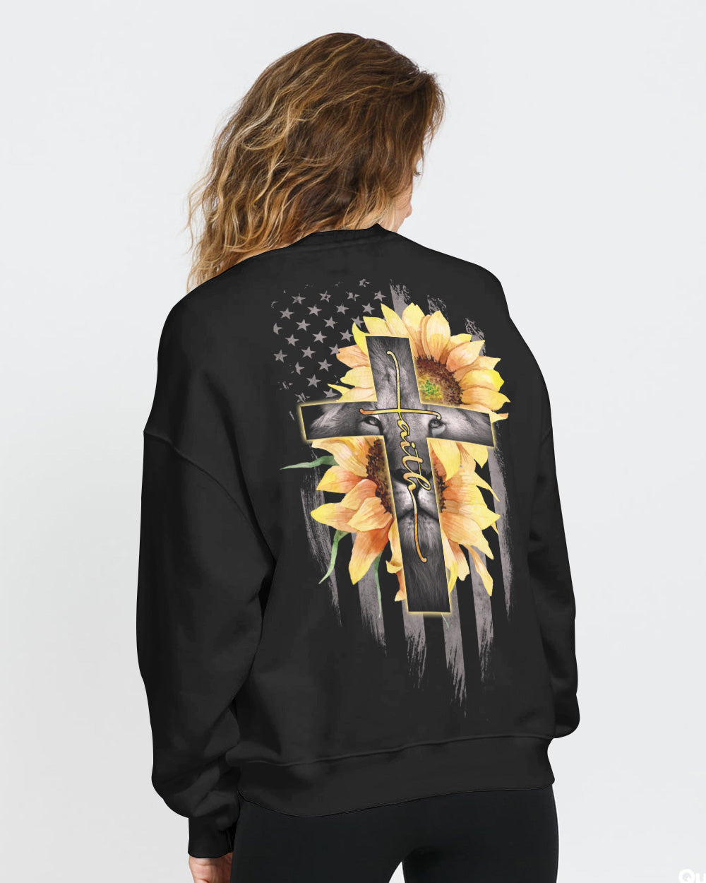 Faith Lion Cross American Flag Heart Beat Women's Christian Sweatshirt