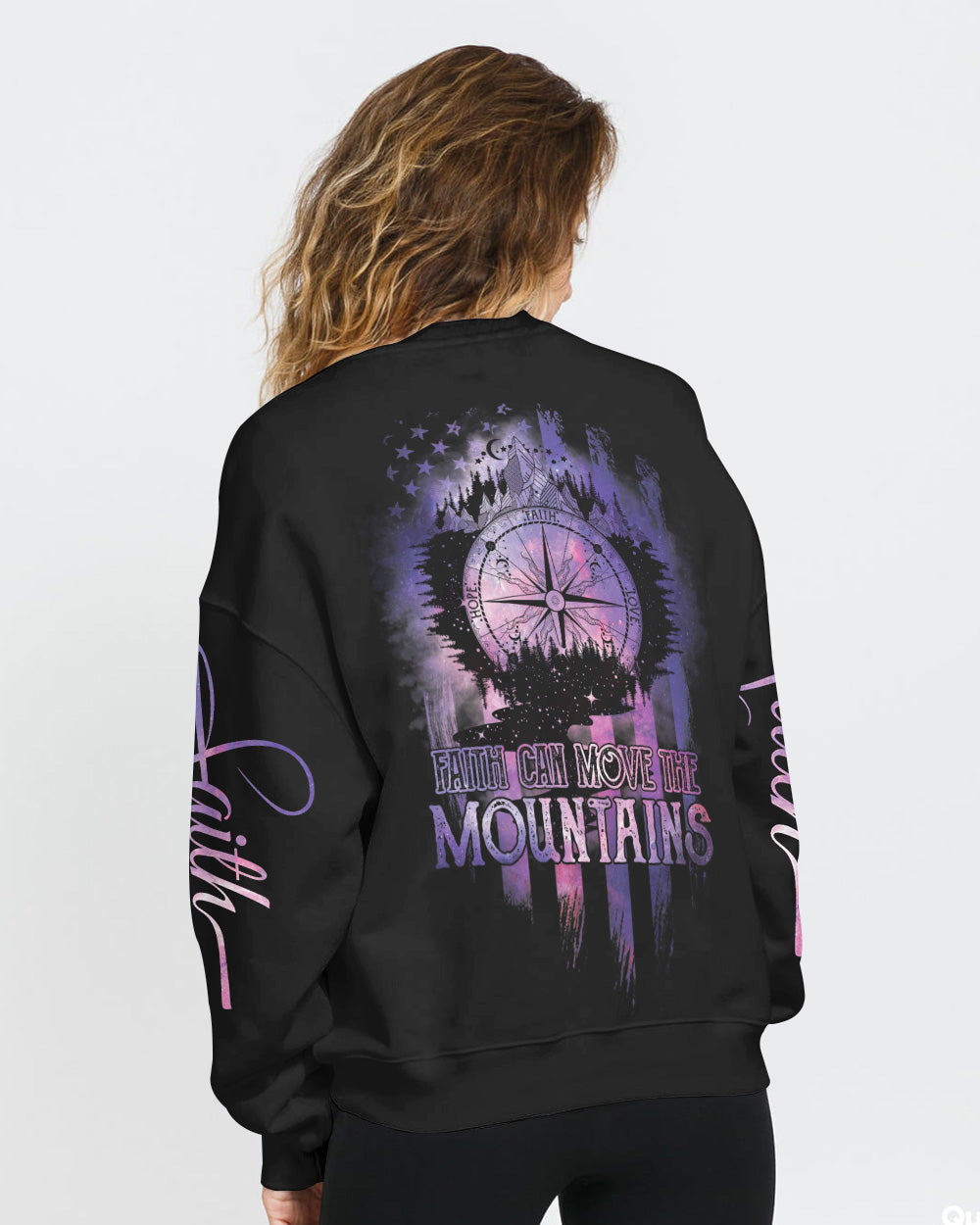 Faith Can Move The Mountains Galaxy Compass Flag Women's Christian Sweatshirt