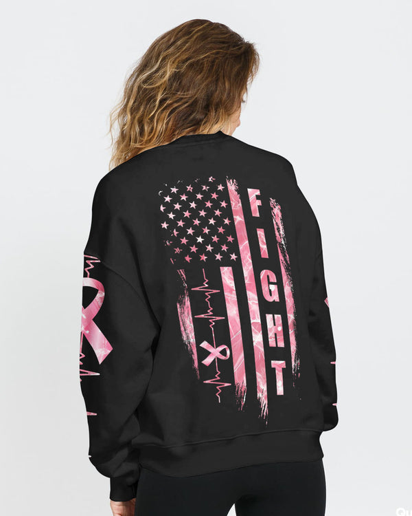 Pink Ribbon Heart Beat Flag Women's Breast Cancer Awareness Sweatshirt