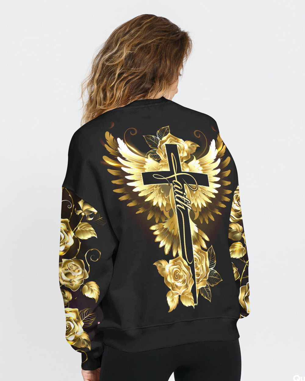 Faith Gold Rose Dove Wings Women's Christian Sweatshirt