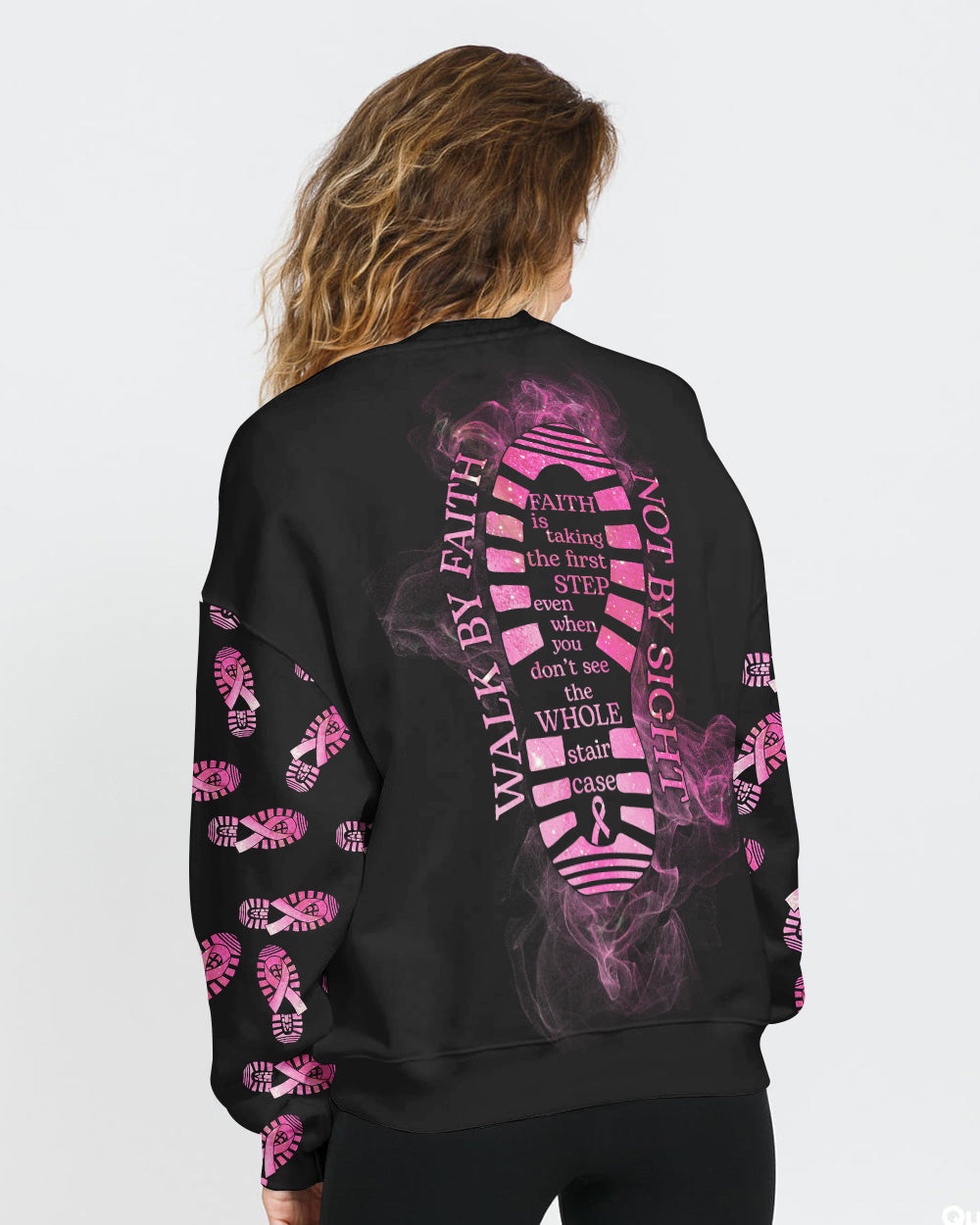 Walk By Faith Not By Sight Smoke Women's Breast Cancer Awareness Sweatshirt