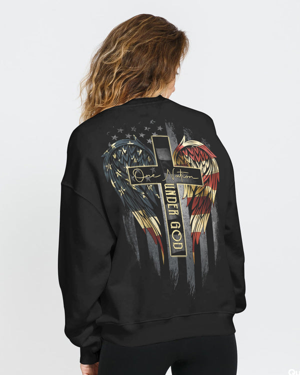 One Nation Under God Vintage American Flag Women's Christian Sweatshirt