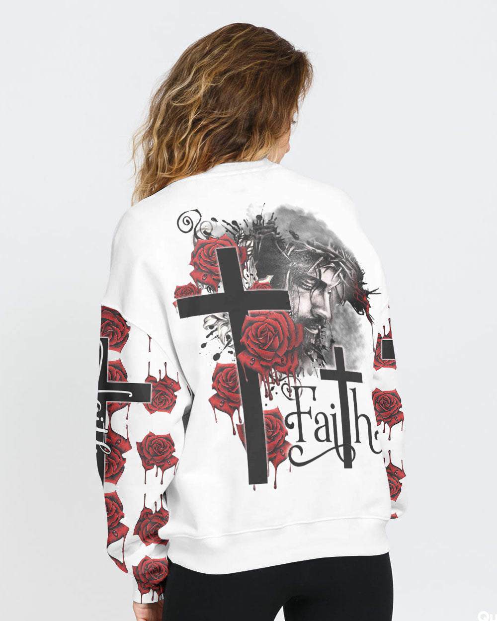 Faith Jesus Rose Watercolor Women's Christian Sweatshirt