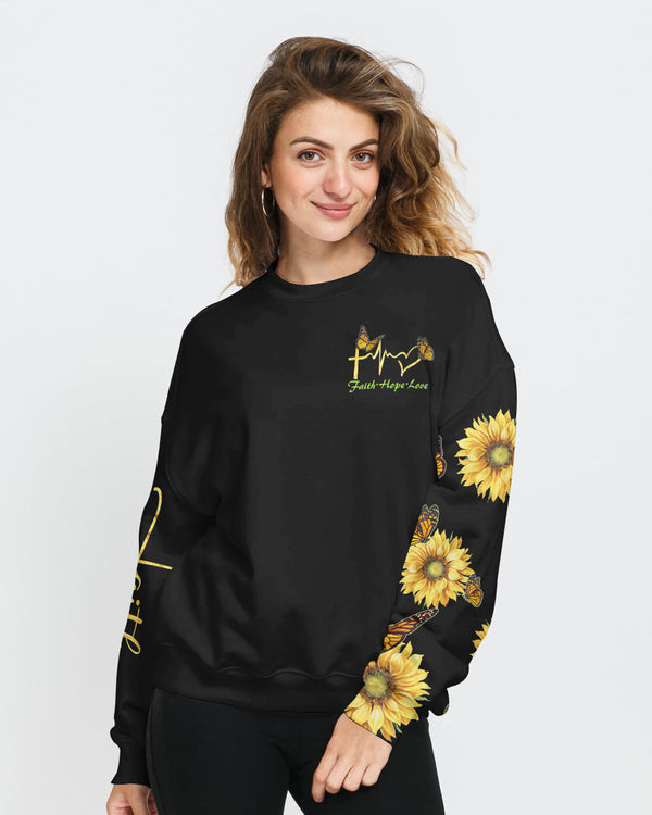 Sunflower Faith Cross Painting Women's Christian Sweatshirt