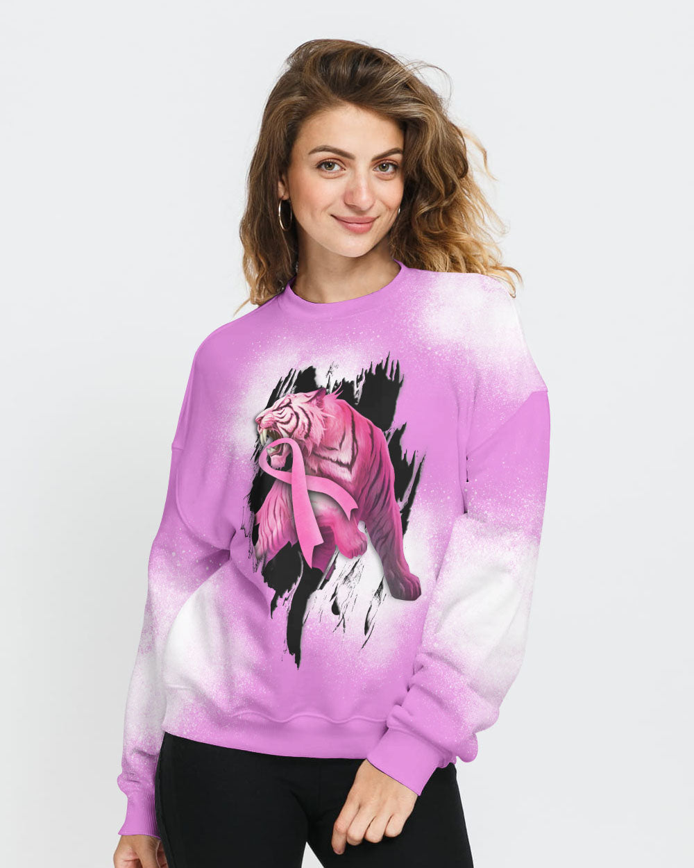 Tiger Crack Pink Ribbon Women's Breast Cancer Awareness Sweatshirt