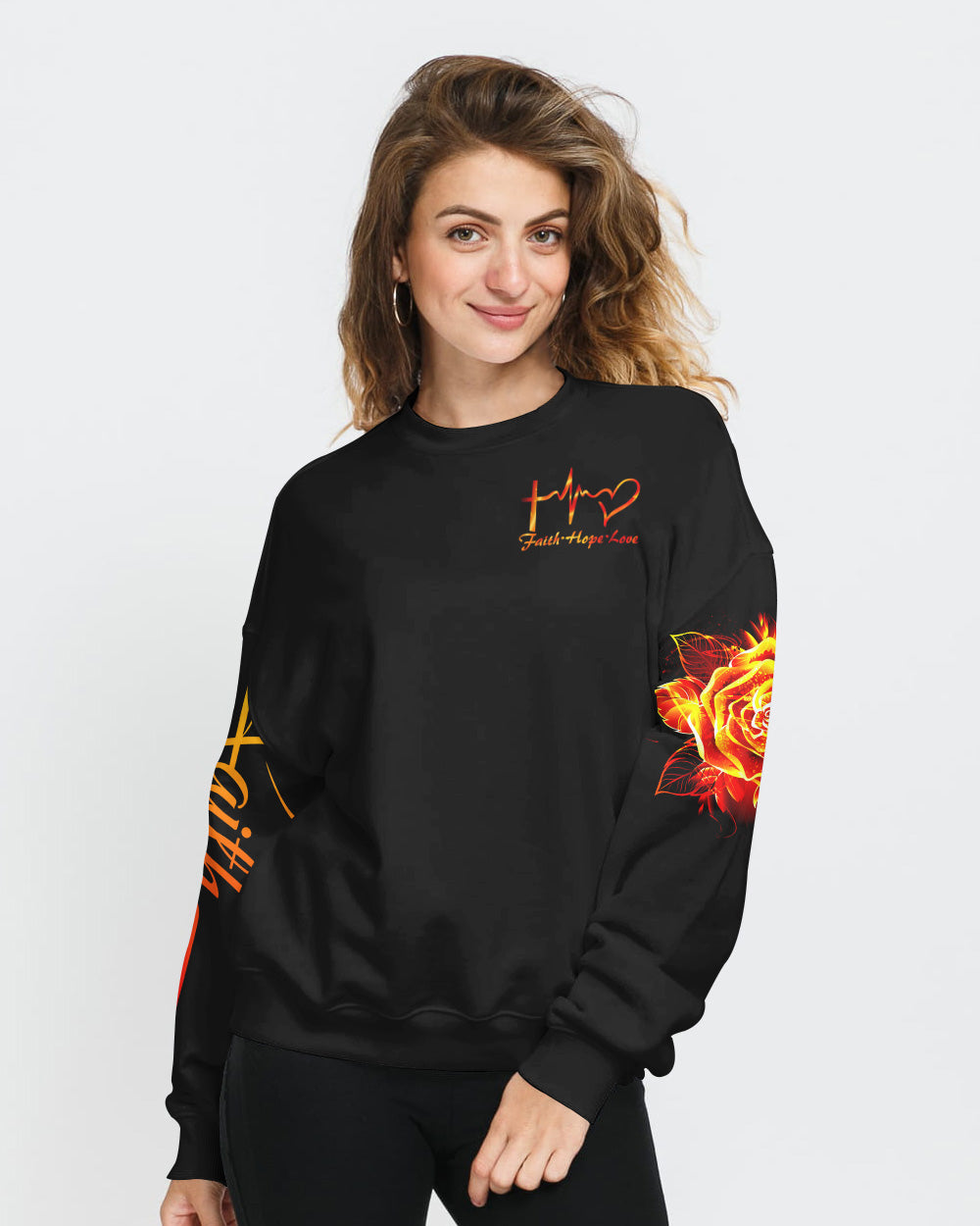 Fire Rose Wings Cross Faith Women's Christian Sweatshirt