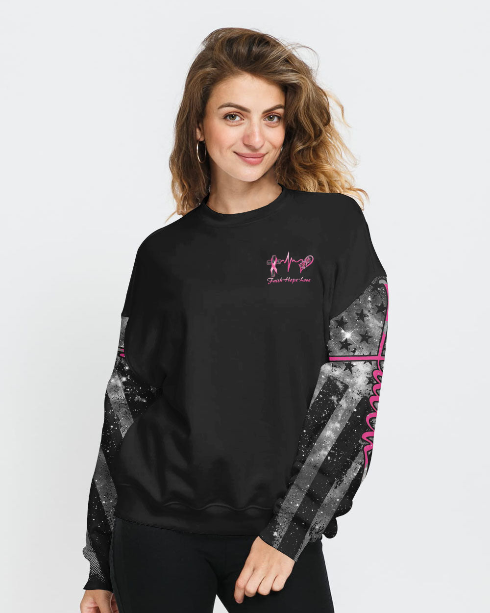 Faith Cross Sunflower Women's Breast Cancer Awareness Sweatshirt