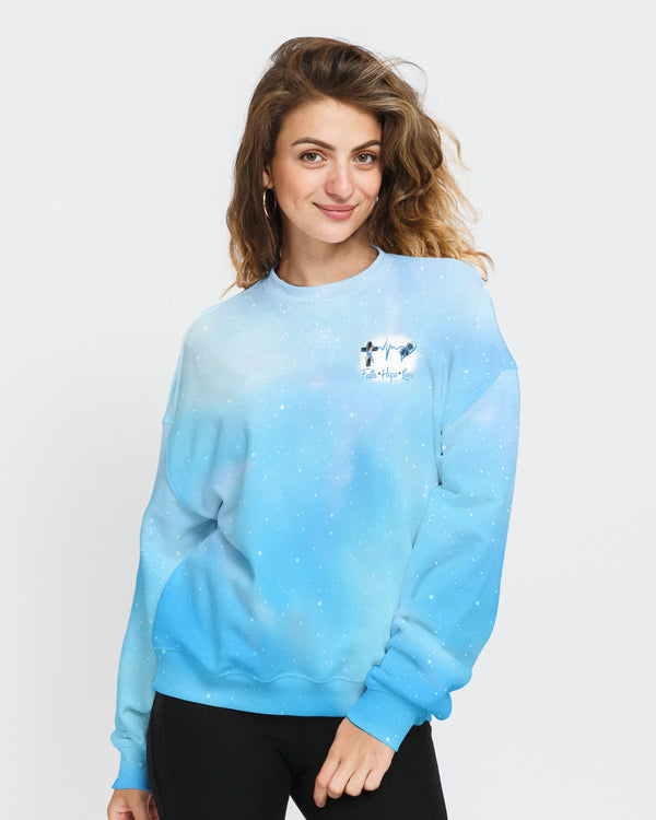In November We Wear Blue Wings Sunflower Cross Bleached Women's Diabetes Awareness Sweatshirt