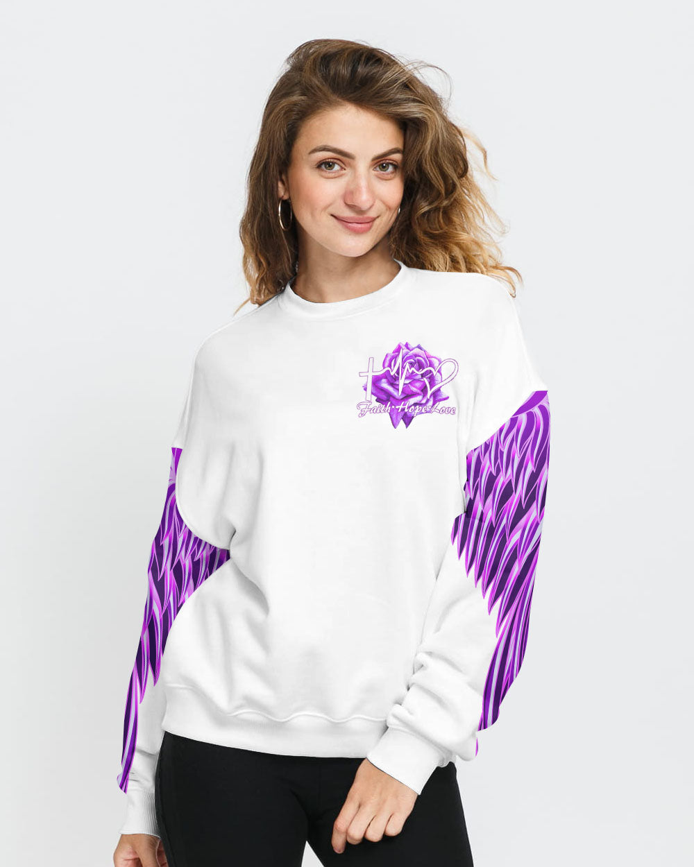 Faith Purple Rose Cross Butterfly Women's Christian Sweatshirt