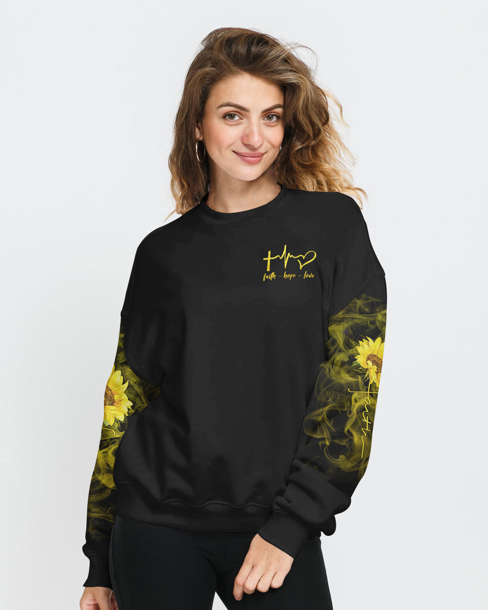 Sunflower Heart Cross Smoke Women's Christian Sweatshirt