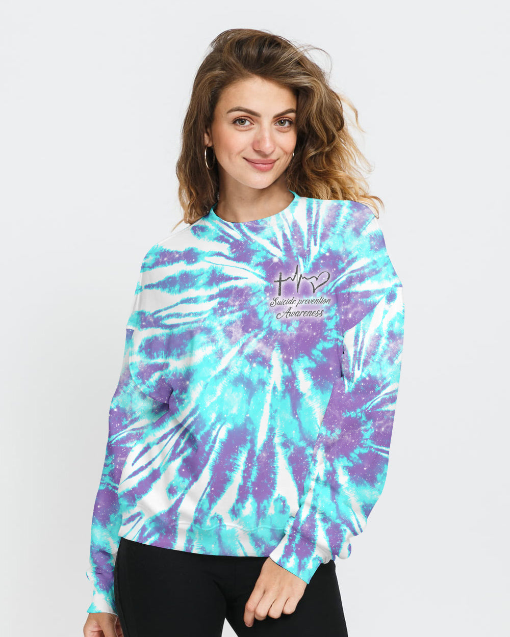 Faith Cross Sunflower Full Tie Dye Women's Suicide Prevention Awareness Sweatshirt