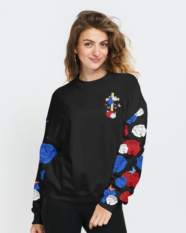 Faith Hope Love Red White Blue Rose Women's Christian Sweatshirt