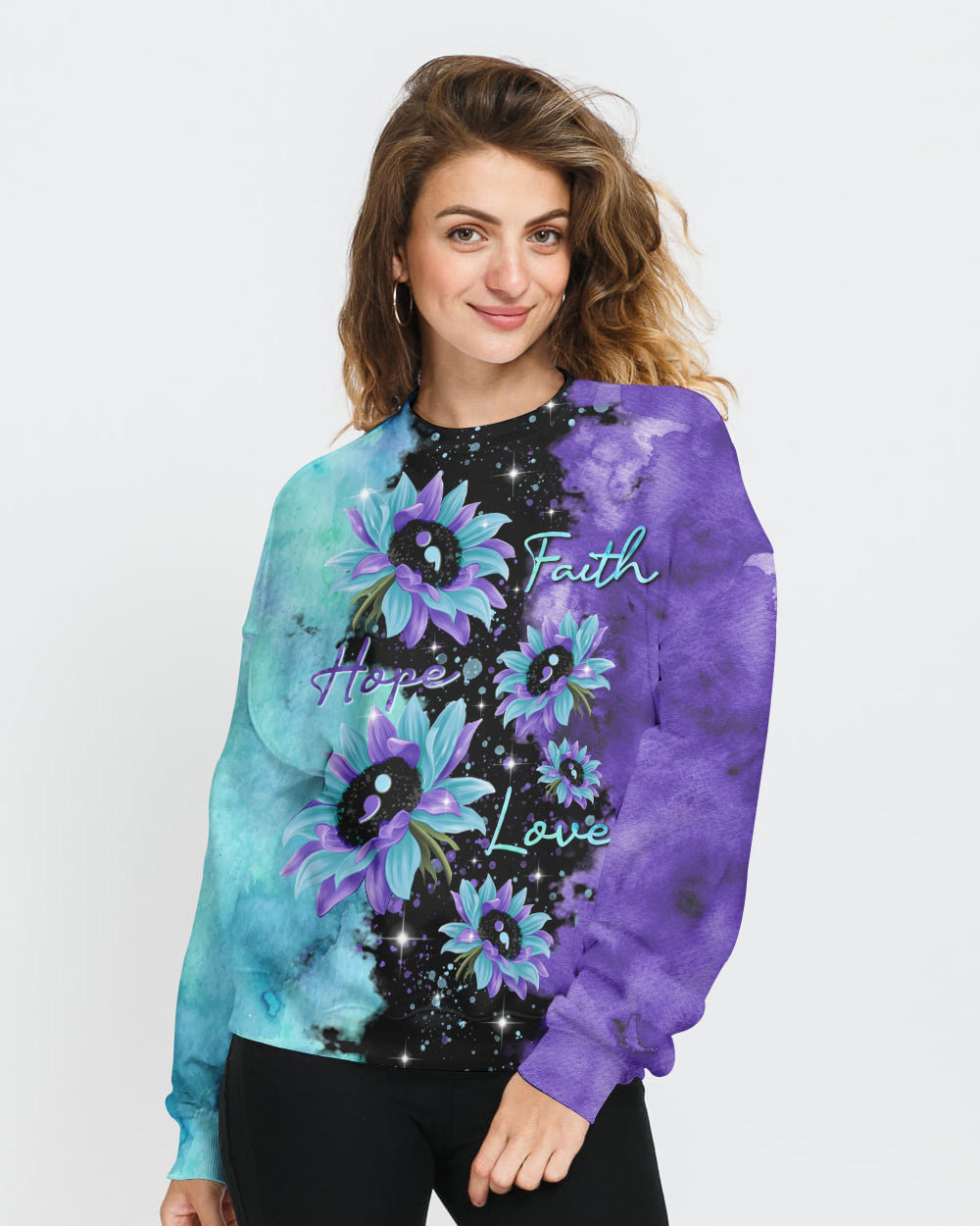 Faith Hope Love Sunflower Galaxy Women's Christian Sweatshirt