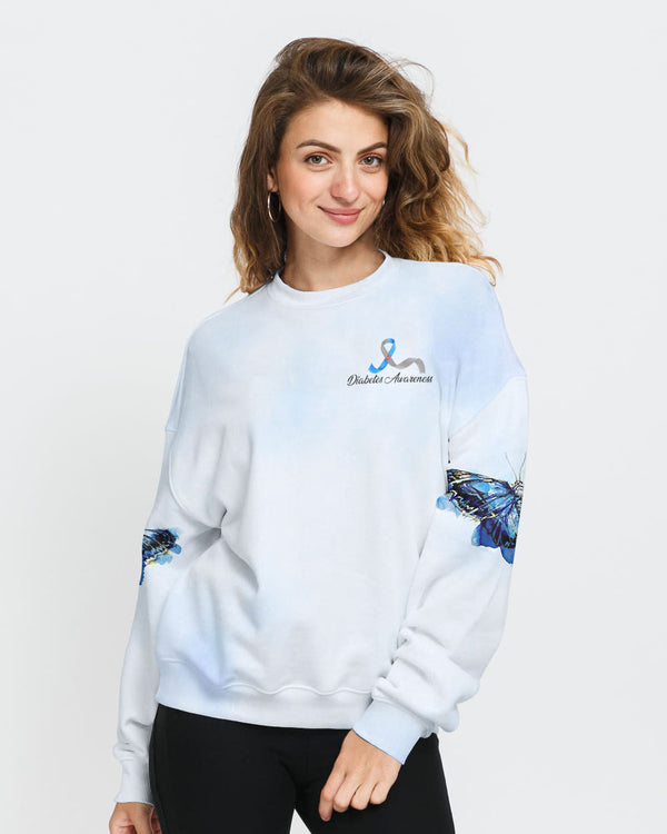 I Wear Blue For Diabetes Awareness Watercolor Butterfly Women's Diabetes Awareness Sweatshirt