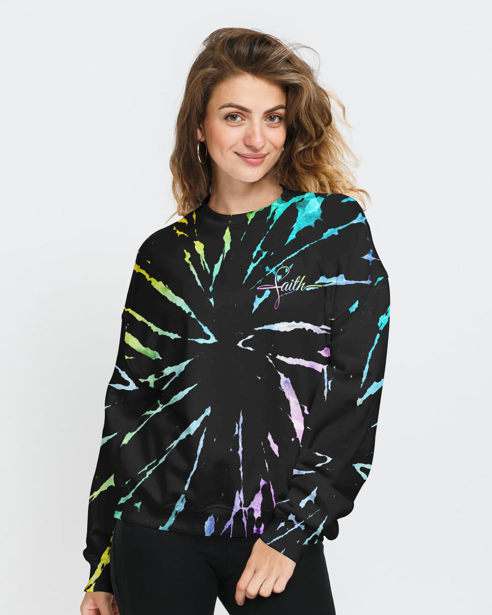 Faith Cross Rainbow Sunflower Tie Dye Women's Christian Sweatshirt