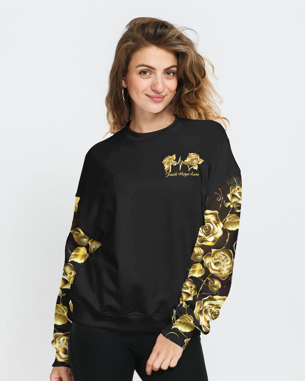 Faith Gold Rose Dove Wings Women's Christian Sweatshirt