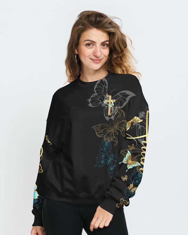 Faith Gold Cross Butterfly Women's Christian Sweatshirt