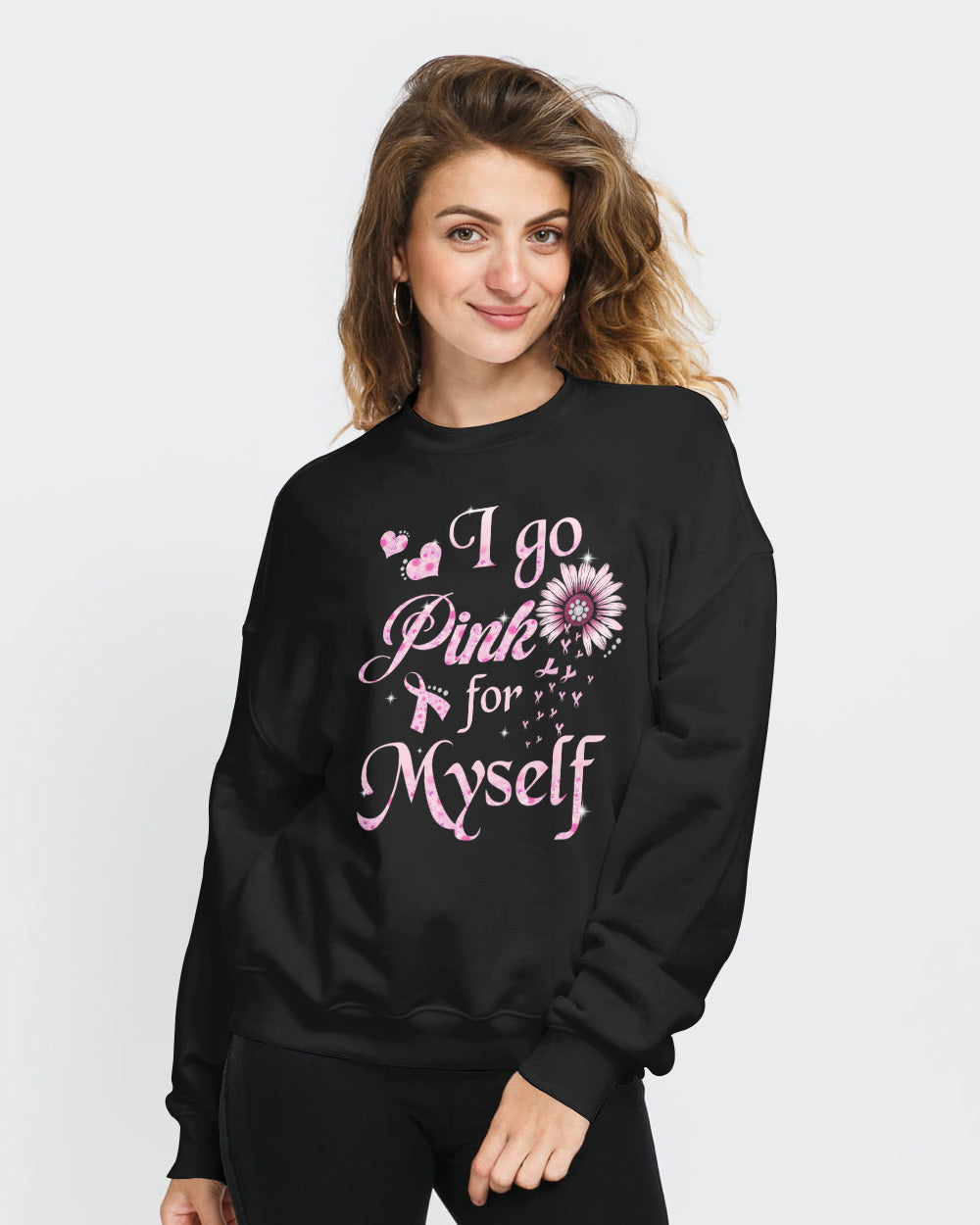 Never Give Up Pink Wings Daisy Women's Breast Cancer Awareness Sweatshirt