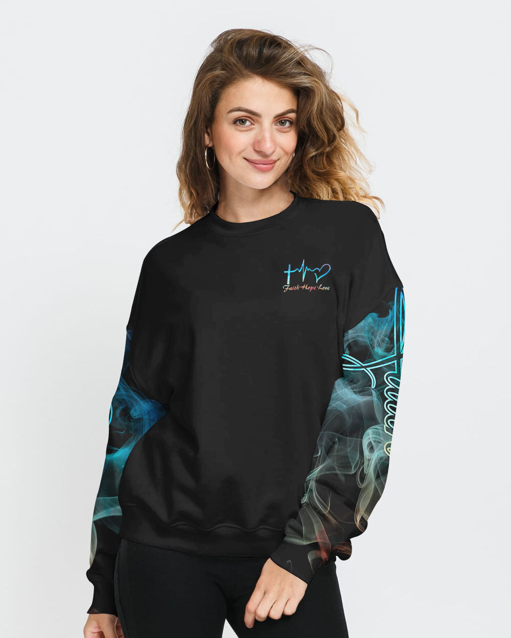 Faith Jesus Lion Warrior Colorful Smoke Women's Christian Sweatshirt